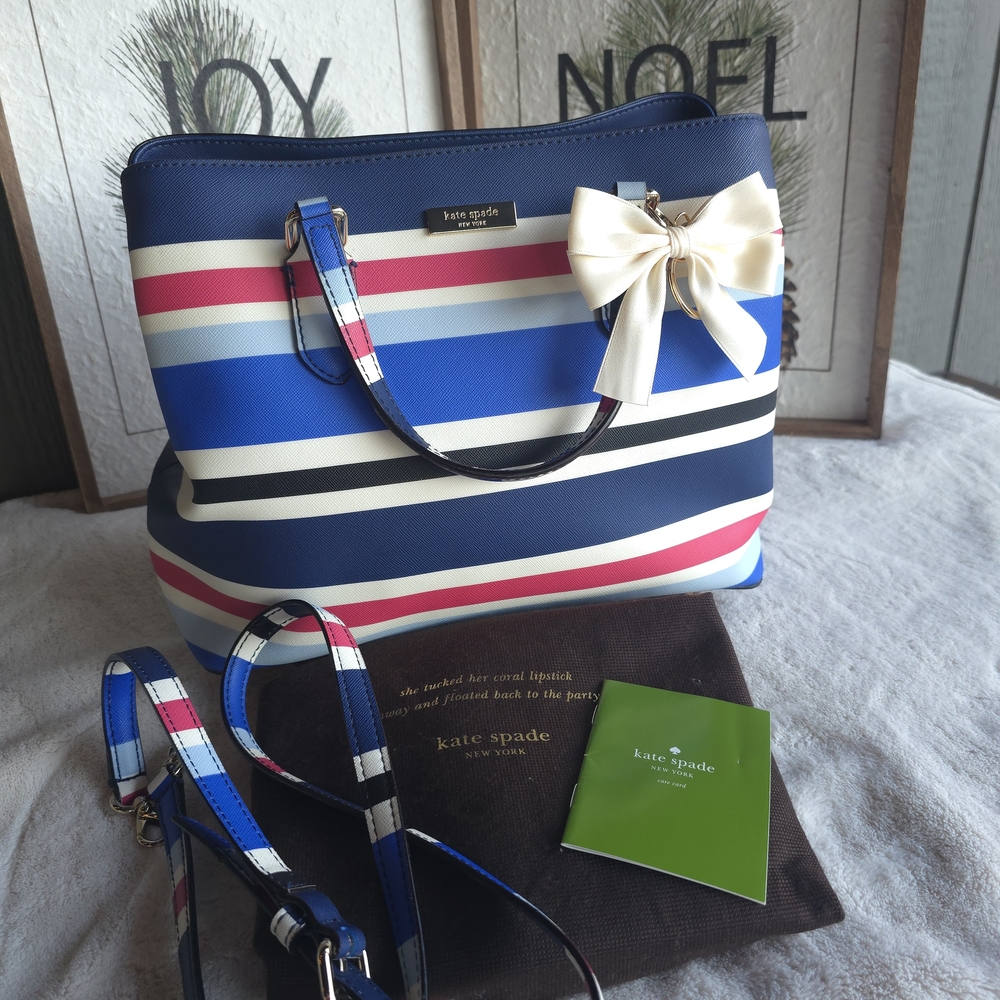Kate Spade Kaylie Laurel Way  Blue and Pink Striped Tote Bag